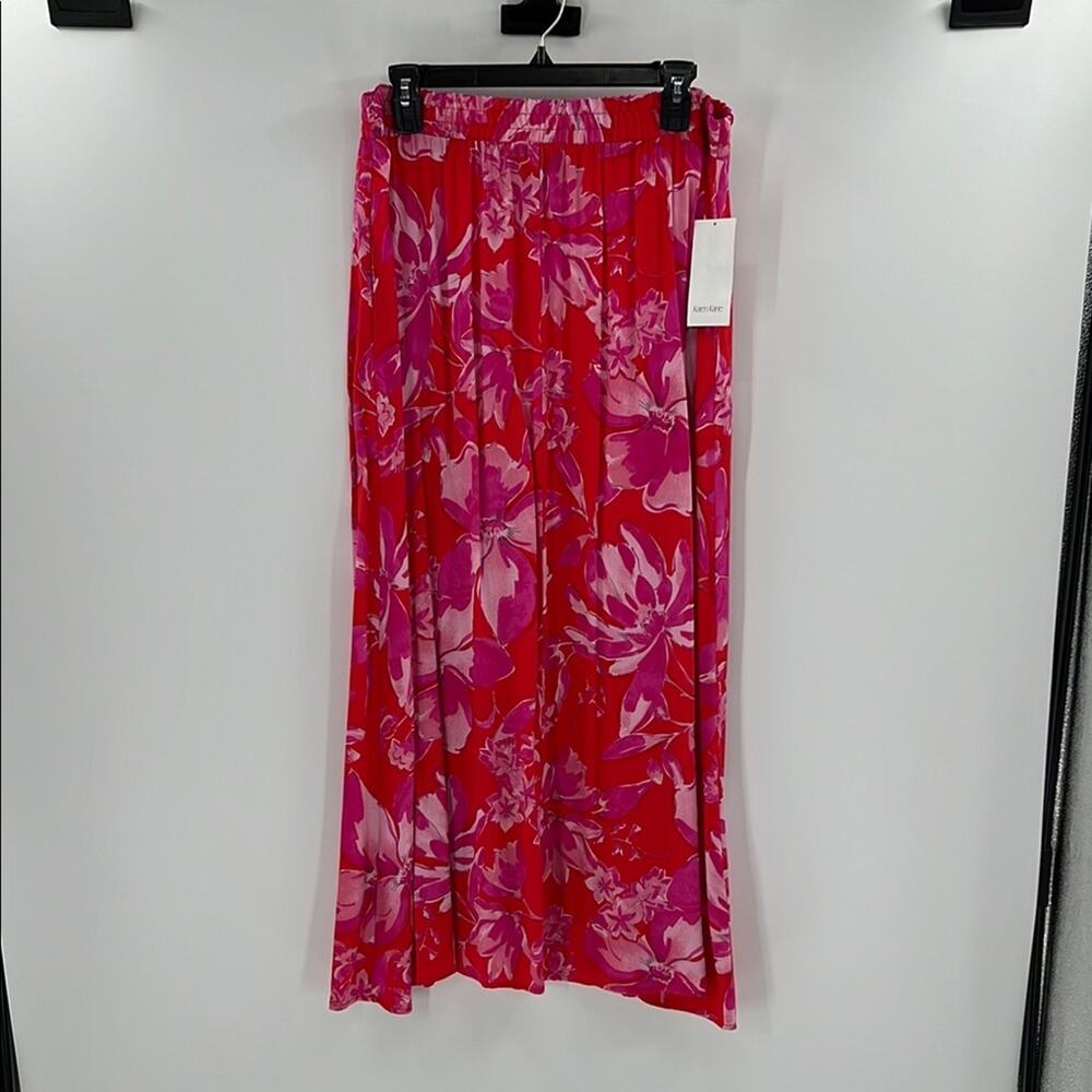 Karen Kane Women's Super Bloom Flare Midi Skirt - Red/Pink - Large - NWT